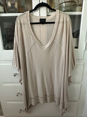 Hotel Particulier Light Beige V-Neck Women’s Linen Blend Tunic Cape Poncho Top M